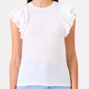 Goldie Ruffle Sleeve Top Crew Neck T-Shirt 100% Cotton Blouse White Size Large